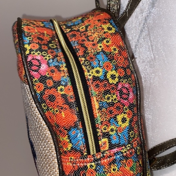 Frida kahlo ditzy floral metallic mini backpack purse bag - Picture 5 of 10